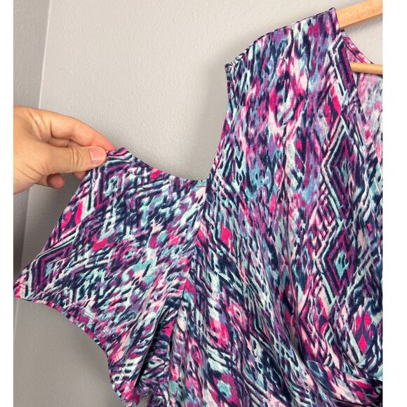 Catherines Women 4X Plus Cold Shoulder Maxi Dress Geometric Resort Vacation Boho - Picture 4 of 9